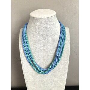 Nolan Miller -Signed-Aqua&Corn Flower Blue Glass Seed Bead Set of 2 Necklaces